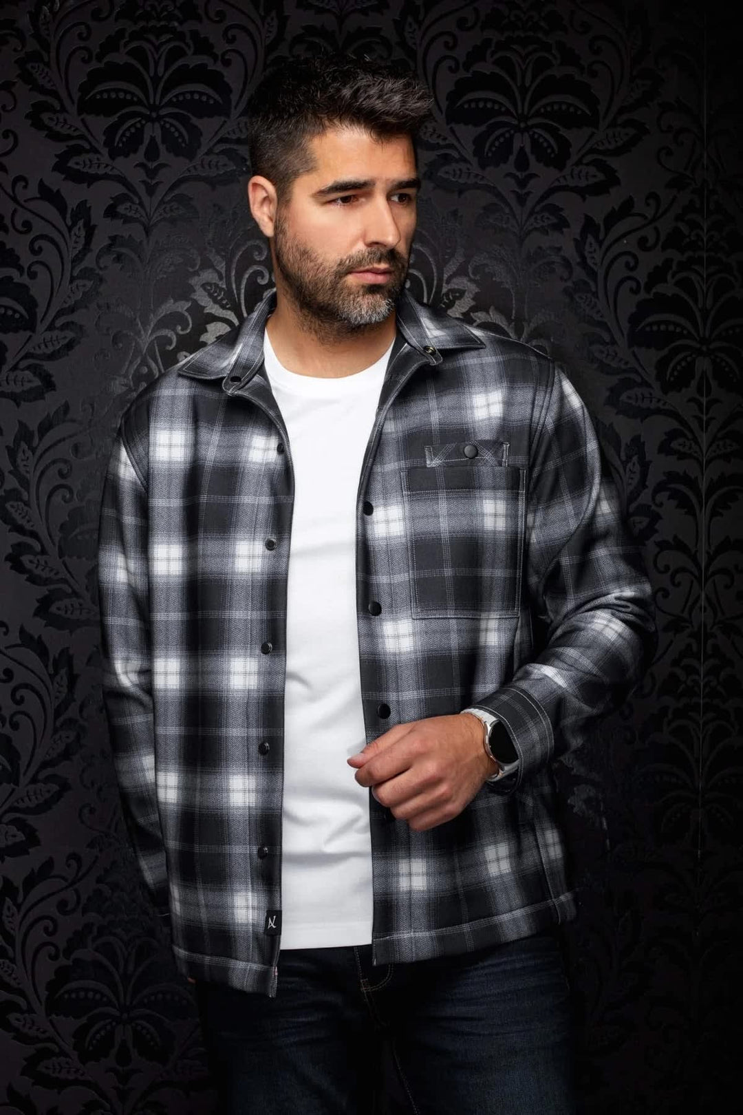 Chemise sport à carreaux et boutons-pression pour homme Au noir