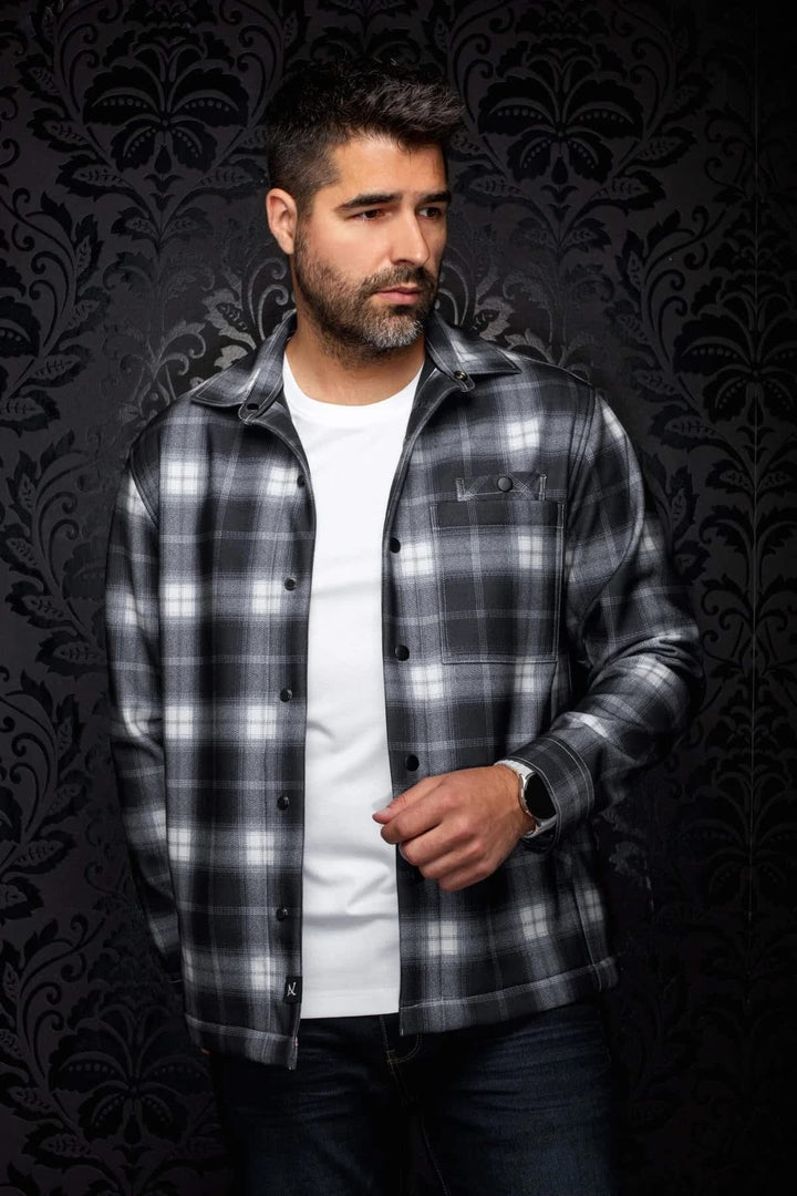 Chemise sport à carreaux et boutons-pression pour homme Au noir