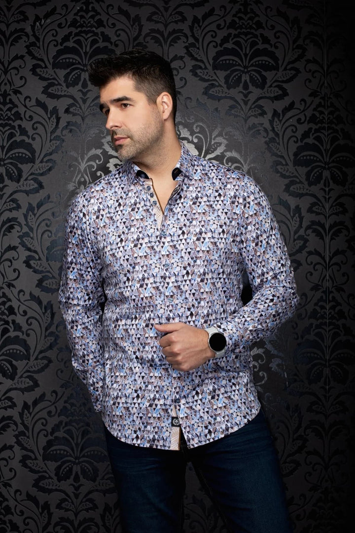 Chemise sport à imprimé géométrique Eldric pour homme Au noir