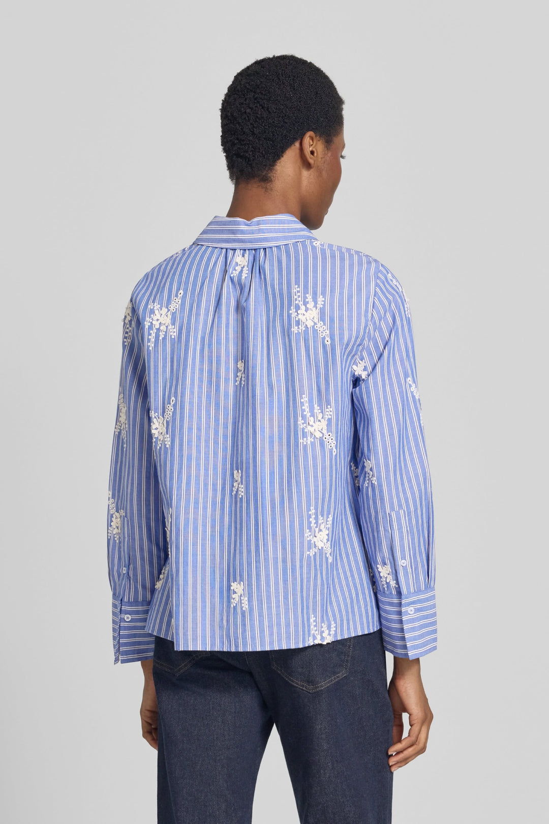 Brax women’s striped shirt with floral embroidery, front view