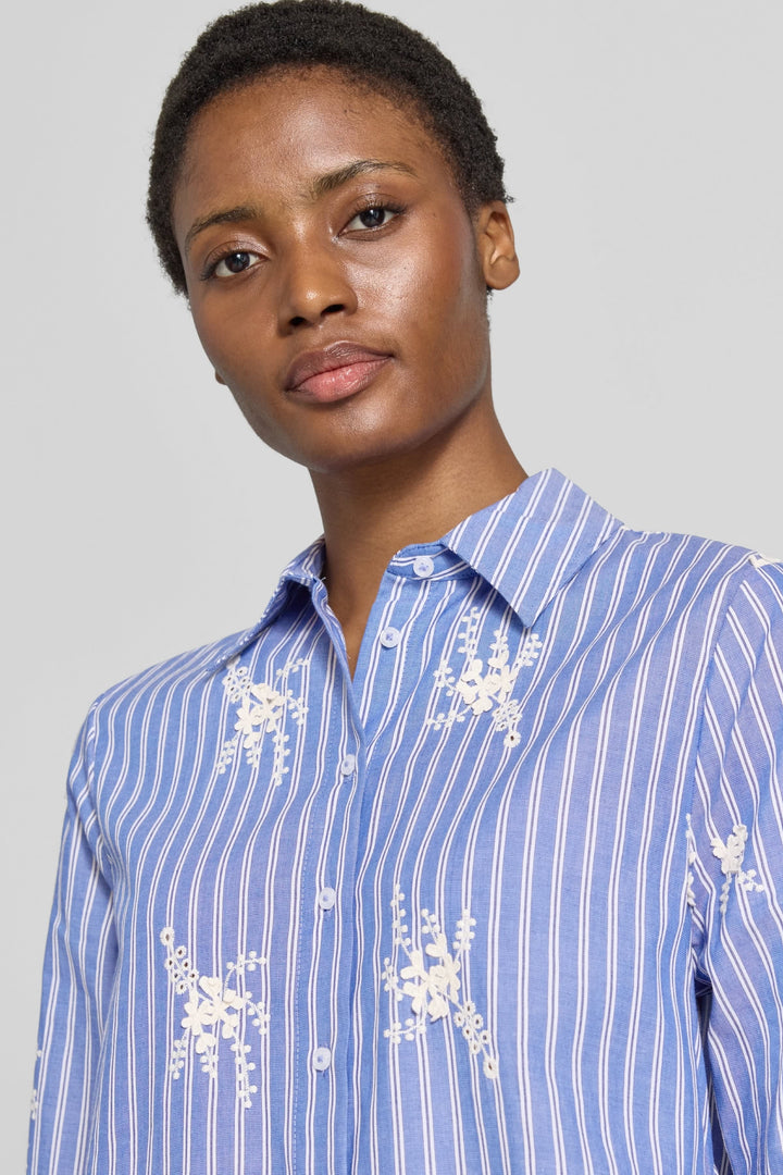 Brax women’s striped shirt with floral embroidery, front view