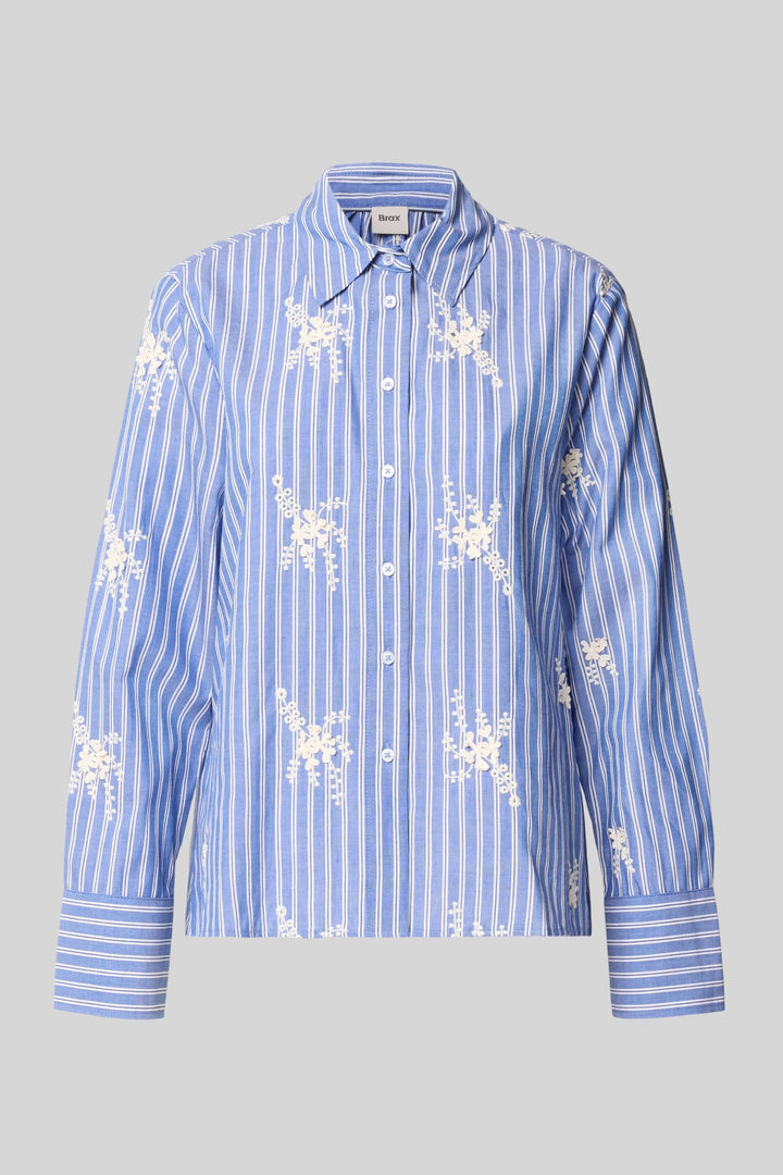 Brax women’s striped shirt with floral embroidery, front view