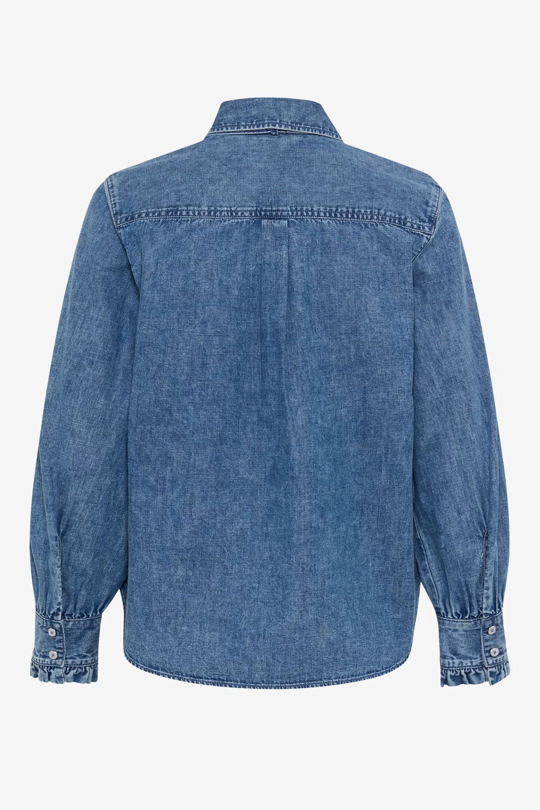 Chemise Victoria en denim bleu à col lavallière vue de face pour femme Brax