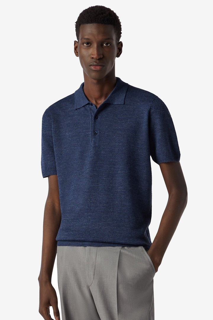 Linen and silk buttoned polo shirt