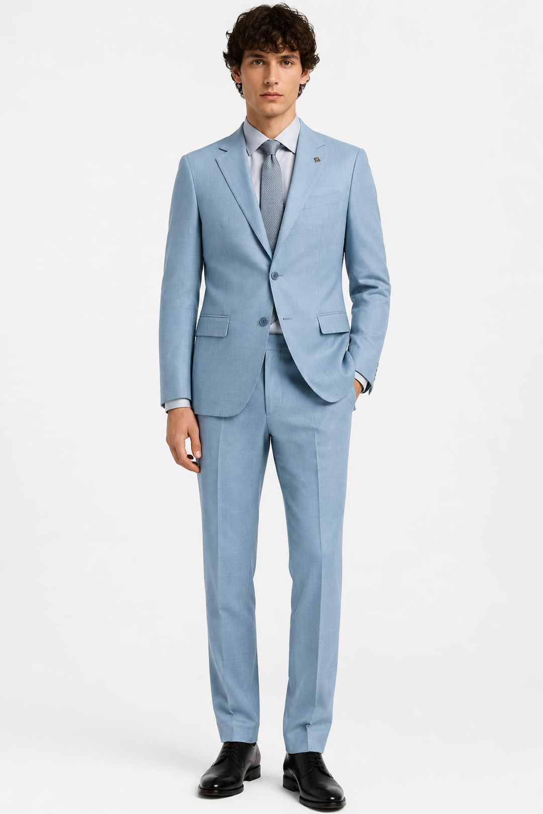 Front view of the blue two-piece suit navy with brass buttons for men - Valérie Simon