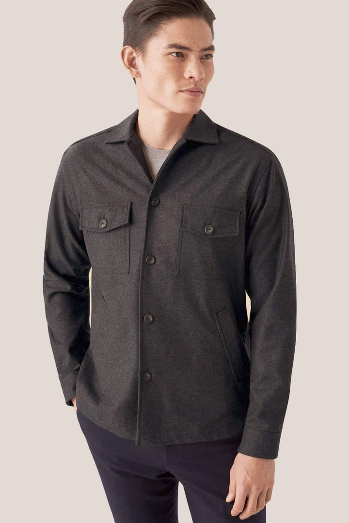 Herringbone wool and cashmere flannel overshirt