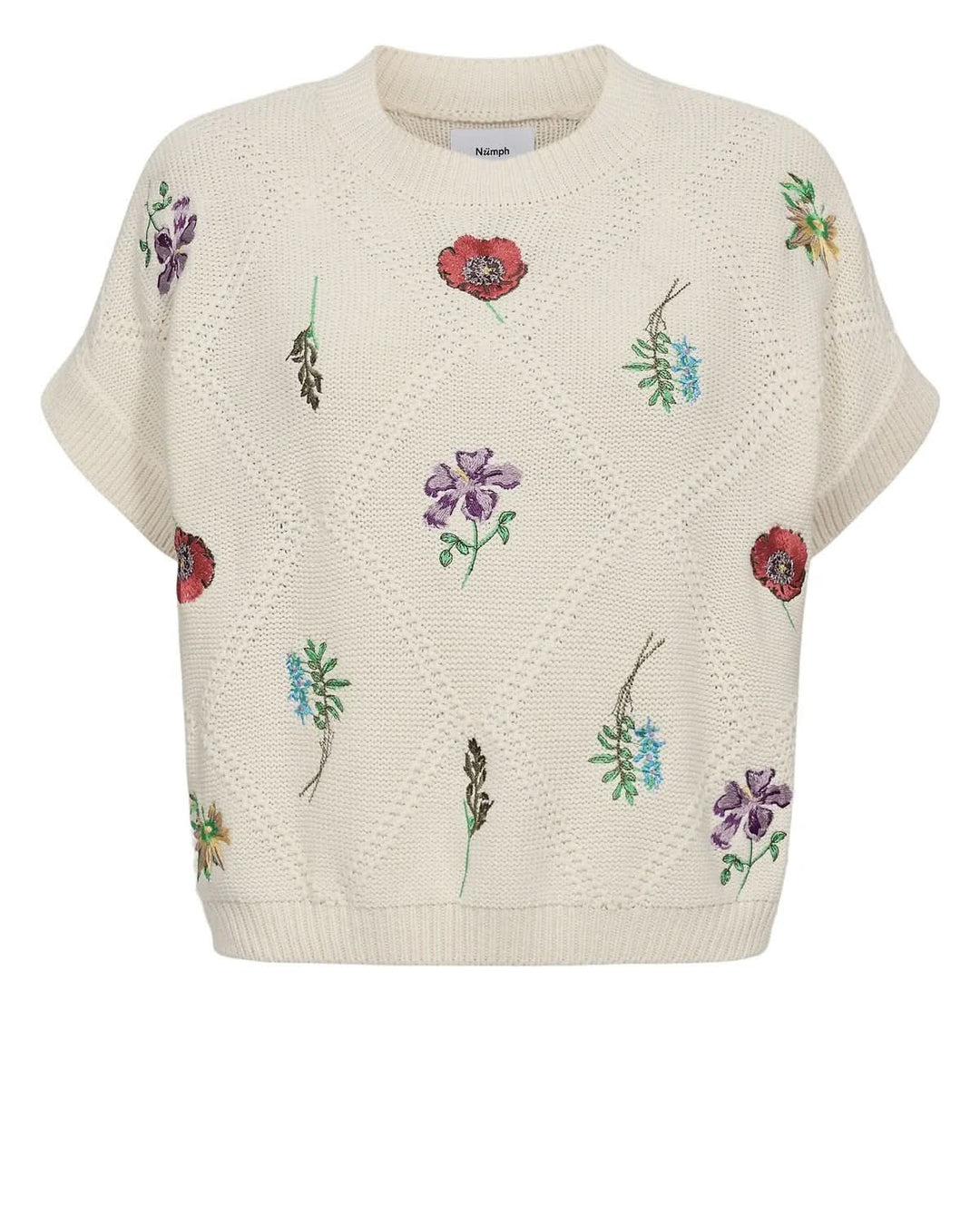 Short-sleeved embroidered knit sweater