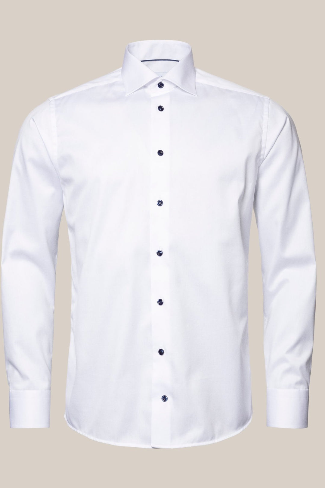 White shirt with navy buttons