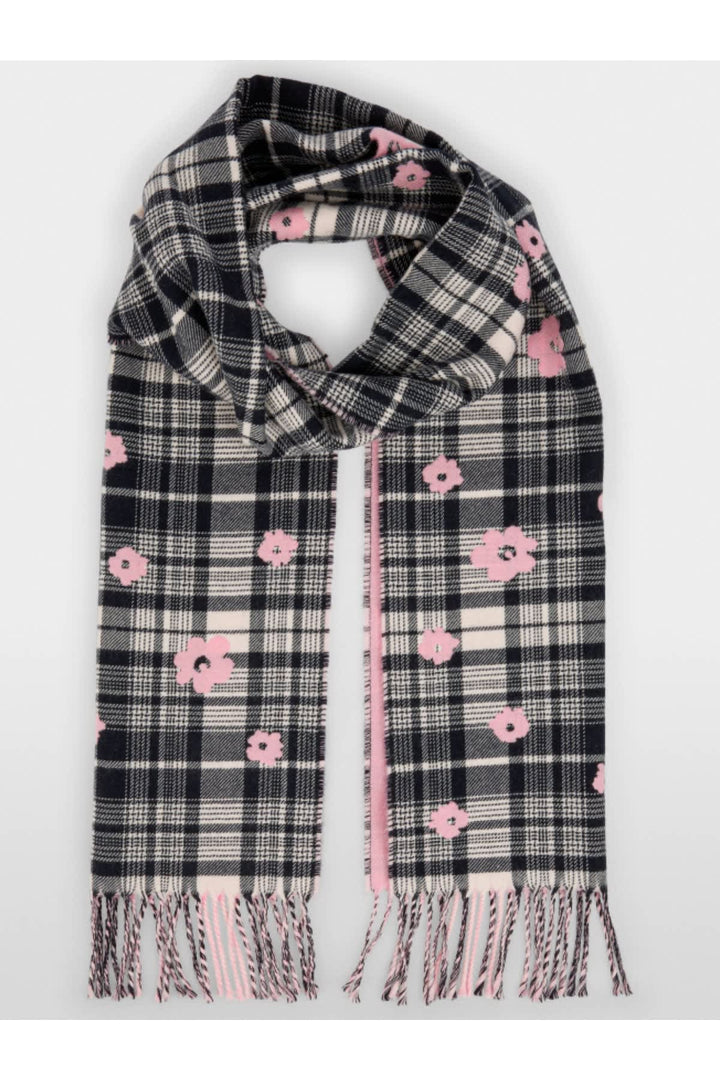 Écharpe réversible en laine à carreaux et fleurs vue de face pour femme Marc Cain