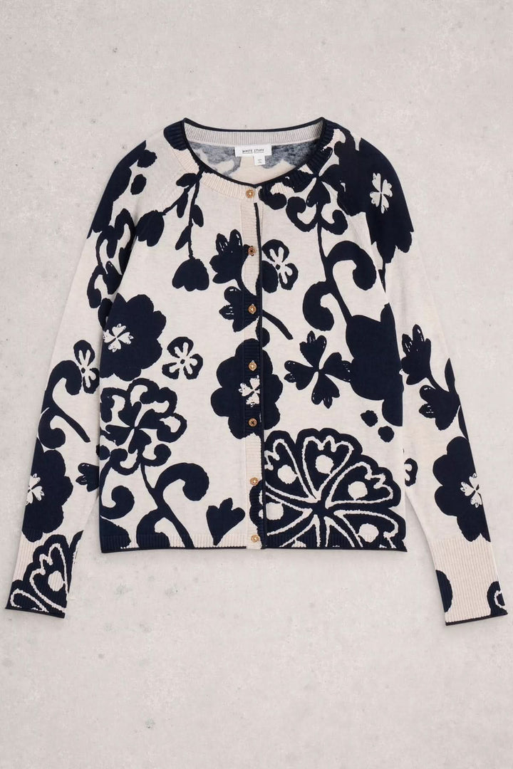 Cardigan Lulu en maille avec imprimé floral audacieux, coupe droite et finitions côtelées, parfait pour un style chic.