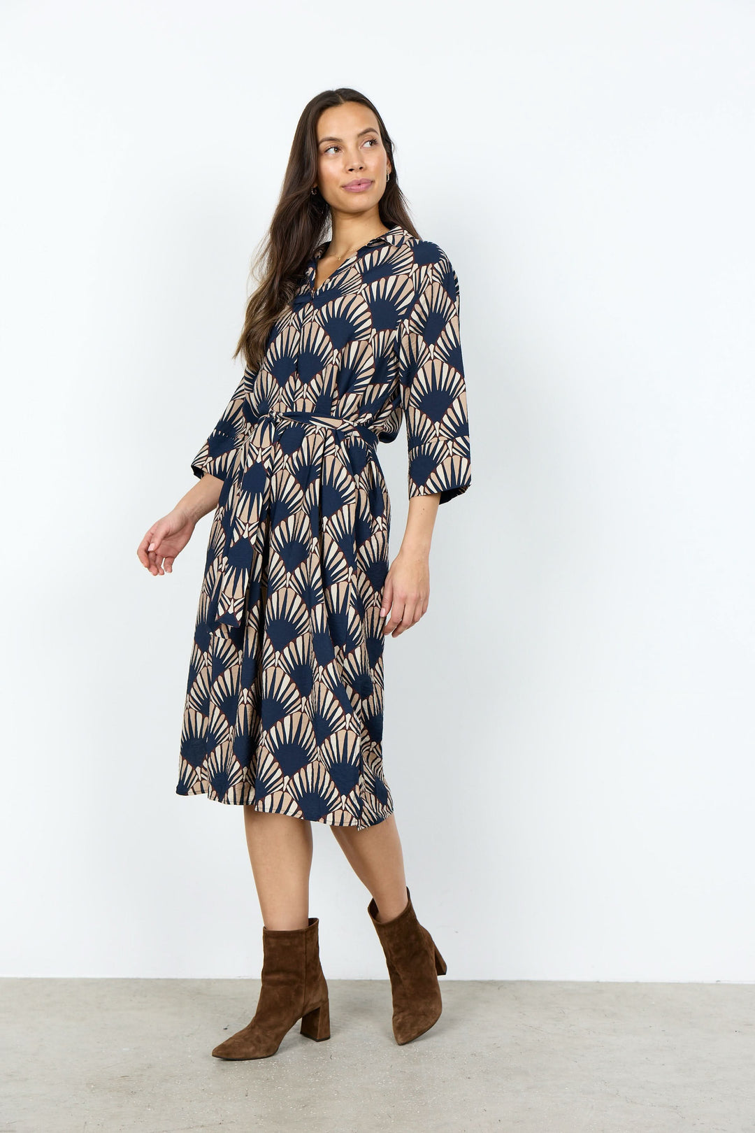 Robe Halin midi à imprimé graphique et ceinture