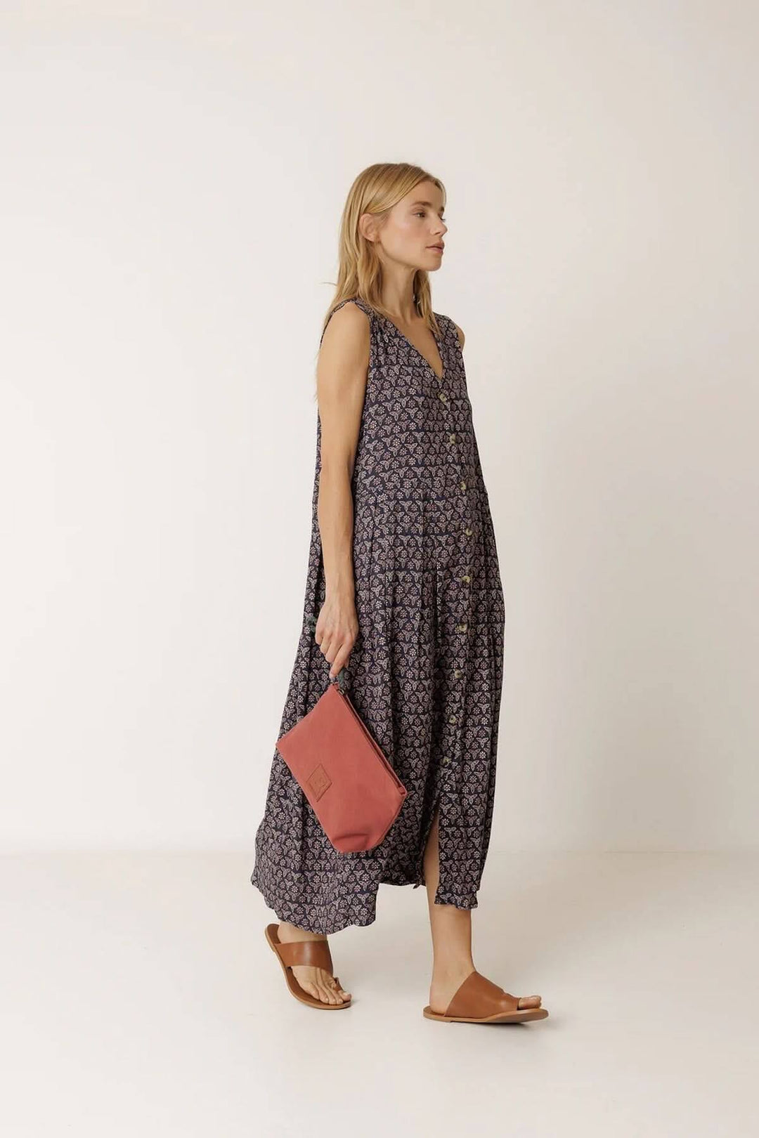 Reversible midi dress with a print