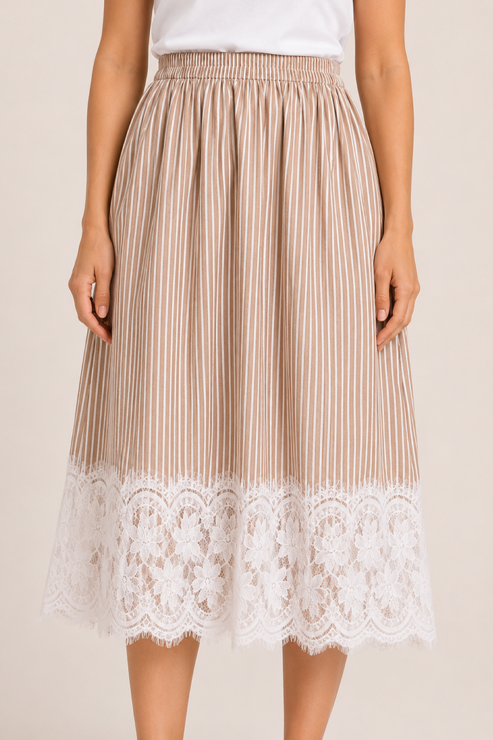 Long striped skirt with lace
