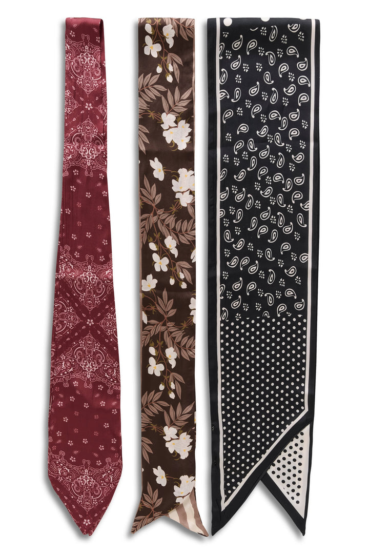 Foulard étroit à motifs variés pour femme Cream