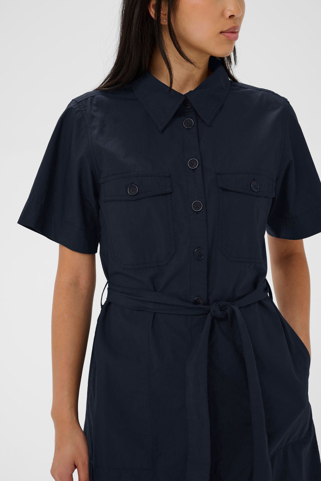 Ariel Long-Sleeve Shirt Dress with Belt