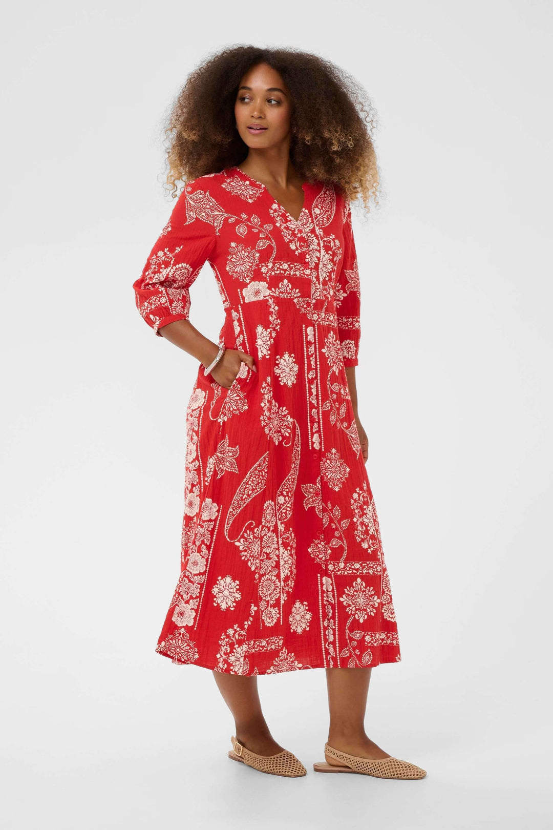 Bia Midi Dress with Three-Quarter Sleeves