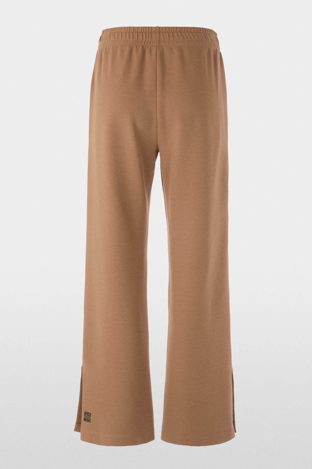 Pantalon décontracté à bandes contrastantes marron pour un look casual chic, avec taille élastique et coupe droite confortable.