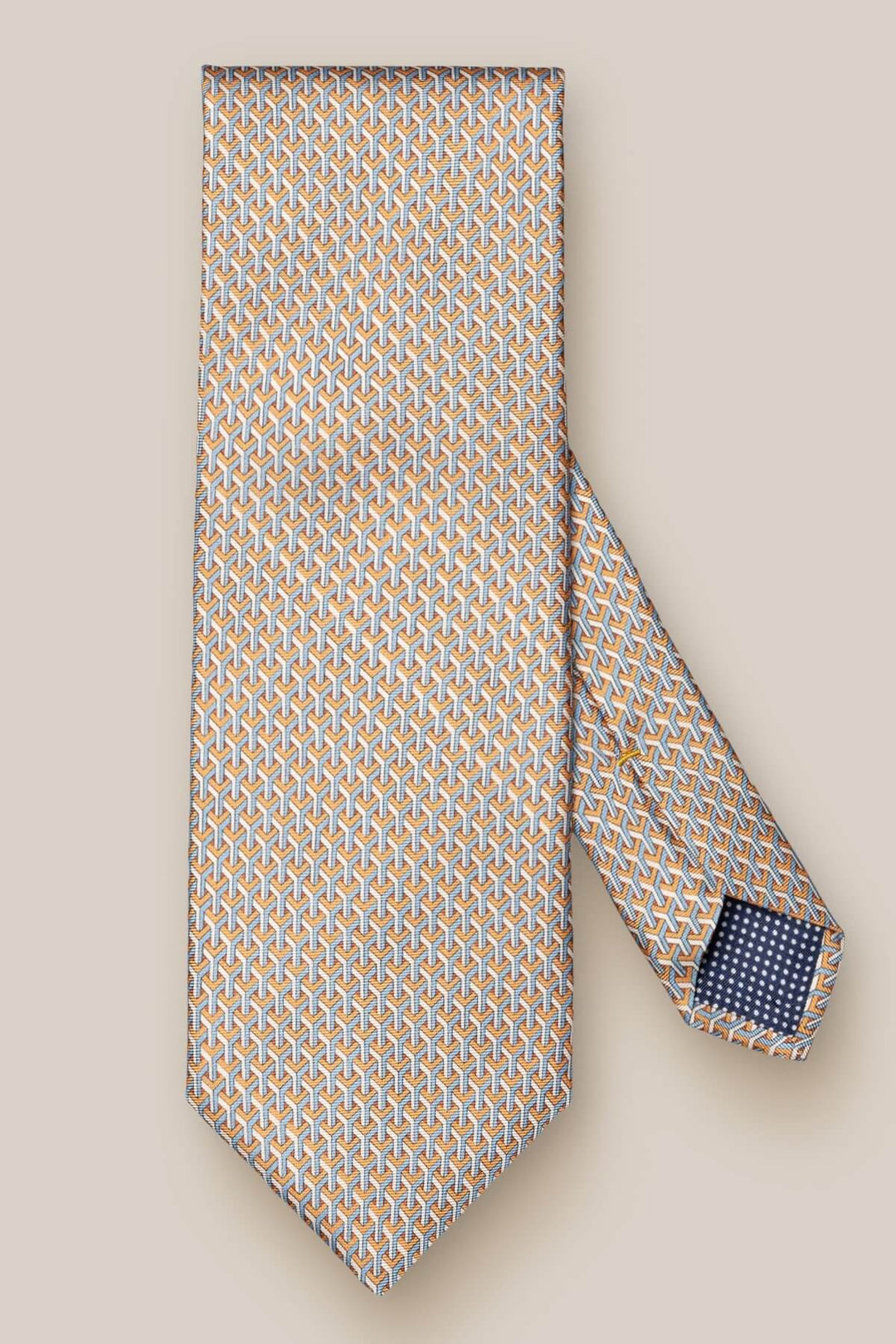 Orange and light blue geometric pattern silk tie