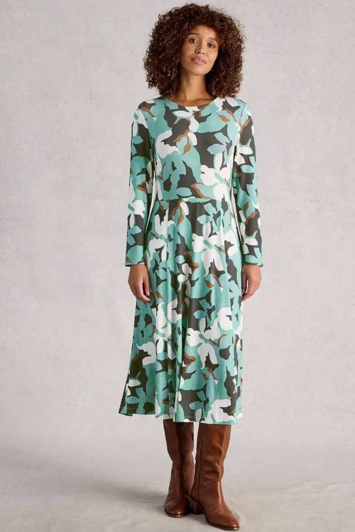 Madeline Dress with a round neckline and long sleeves, made of jersey