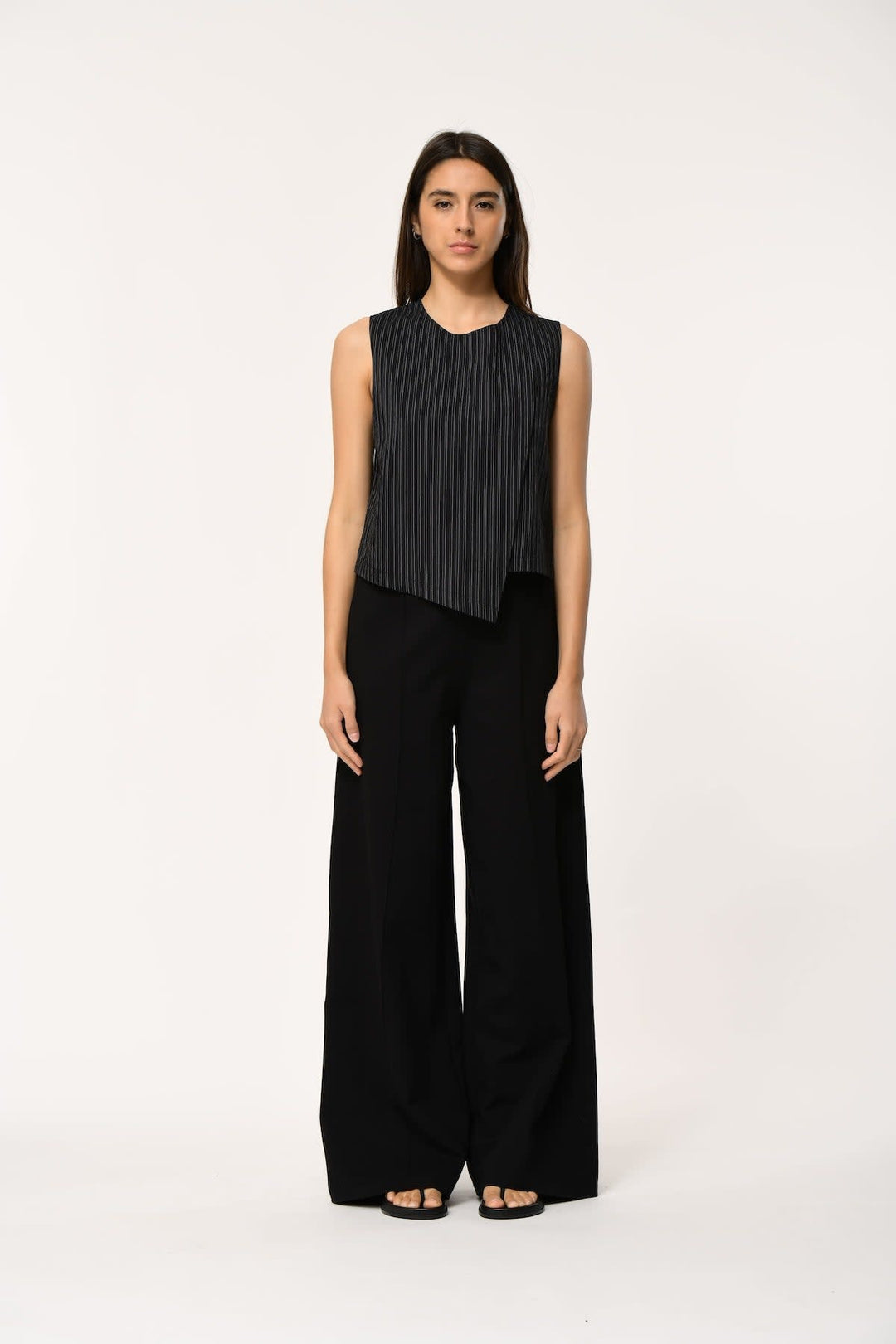 Top view of a sleeveless striped top Humility for women, white - Valérie Simon