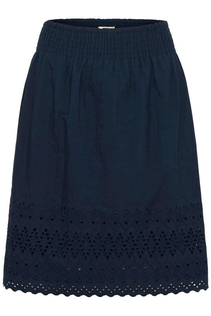 Jupe midi brodée à taille élastique