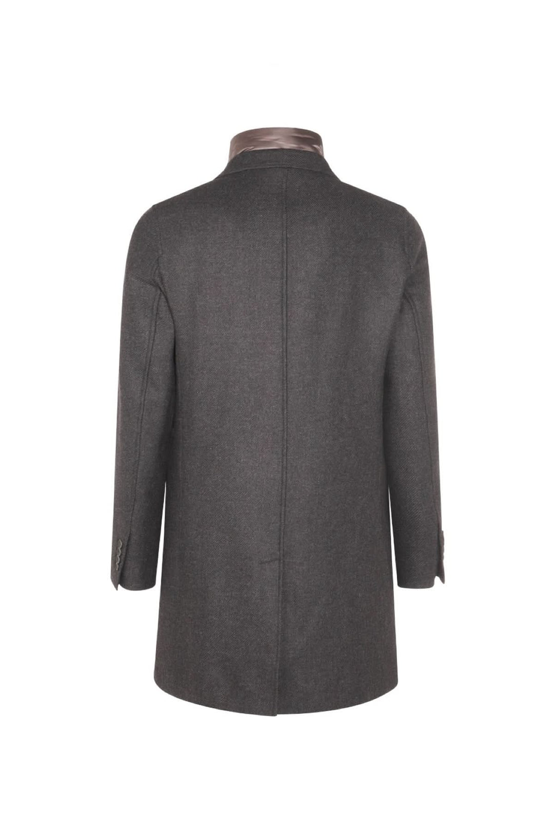 Manteau classique noir à col à revers, vue arrière, élégant et adapté aux températures froides.