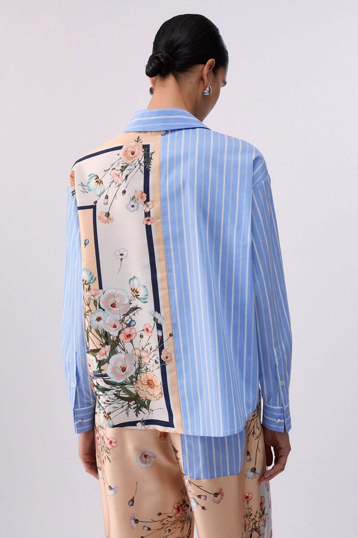 Long-sleeve shirt with contrasting patterns