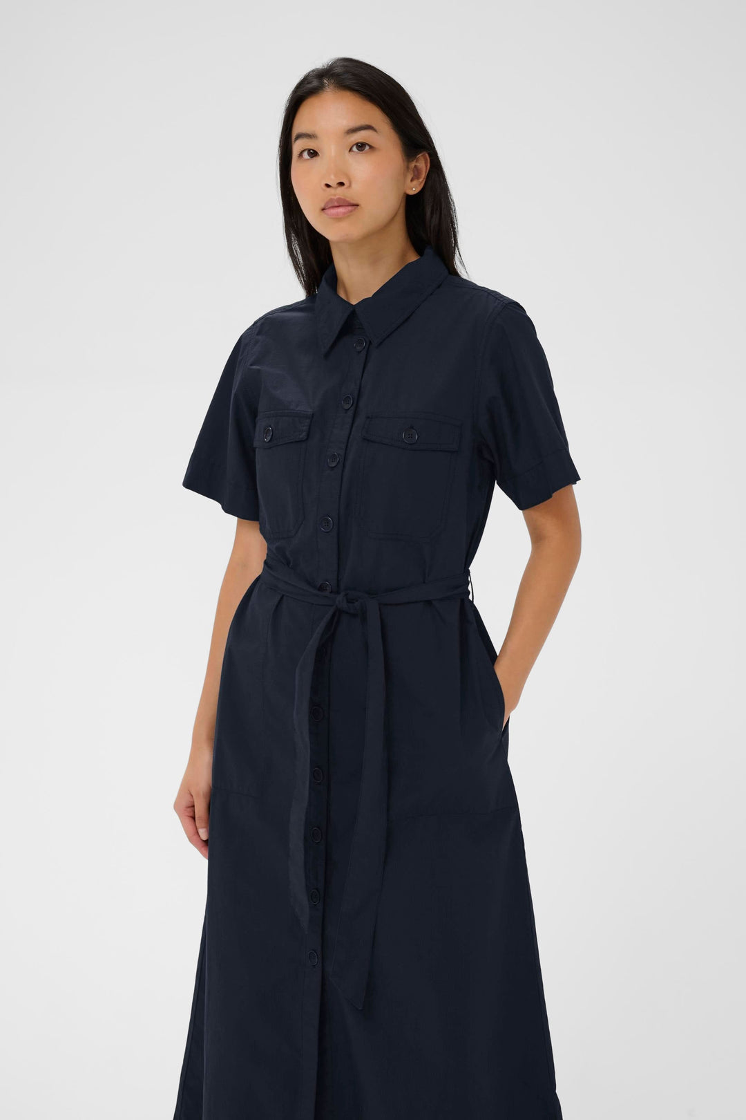 Ariel Long-Sleeve Shirt Dress with Belt