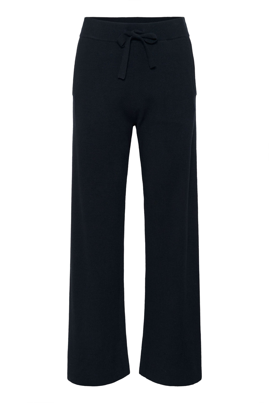 Pantalon en tricot à jambe large avec taille élastique et cordon de serrage pour un style fluide et moderne. Parfait pour une tenue décontractée chic.