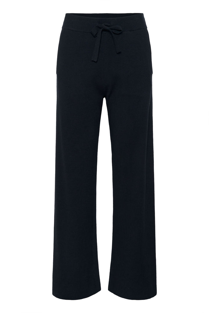 Pantalon en tricot à jambe large avec taille élastique et cordon de serrage pour un style fluide et moderne. Parfait pour une tenue décontractée chic.