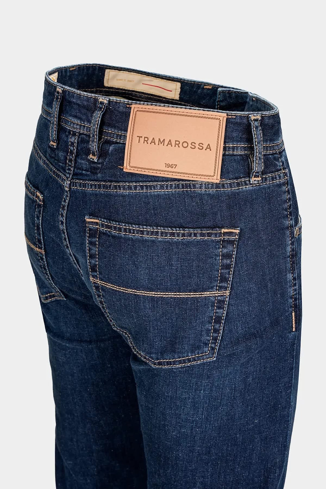 Side view of Tramarossa black five-pocket jeans for men with logo - Valérie Simon