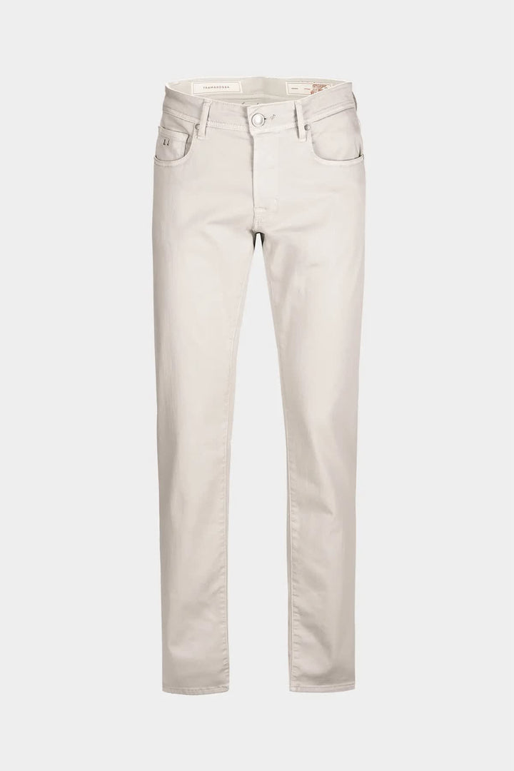 Vue détaillée jean cinq poches Tramarossa homme gris, broderie logo - Valérie Simon