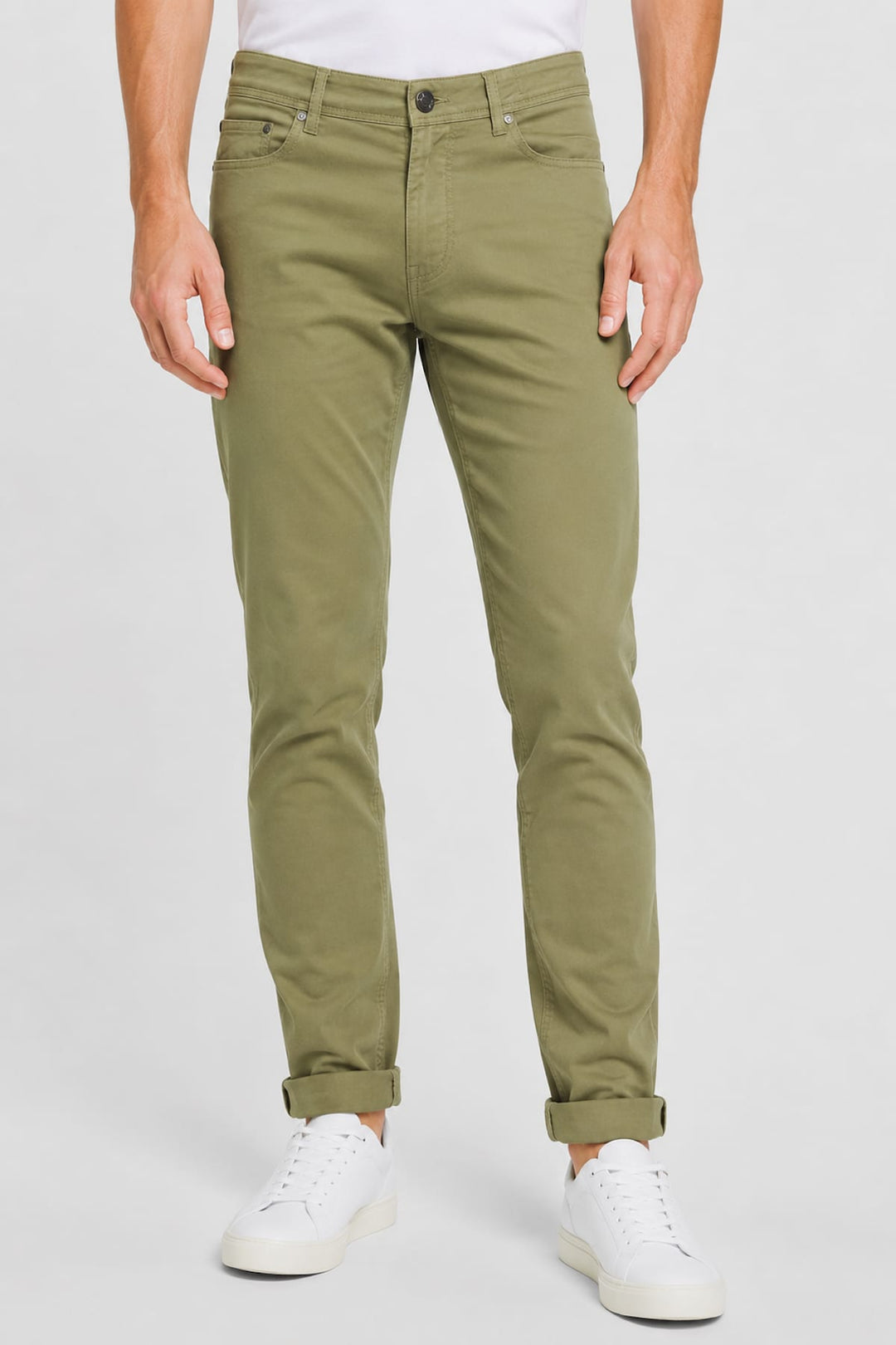 Vue de côté jean extensible REHASH pour homme gris avec surpiqûres Valérie Simon