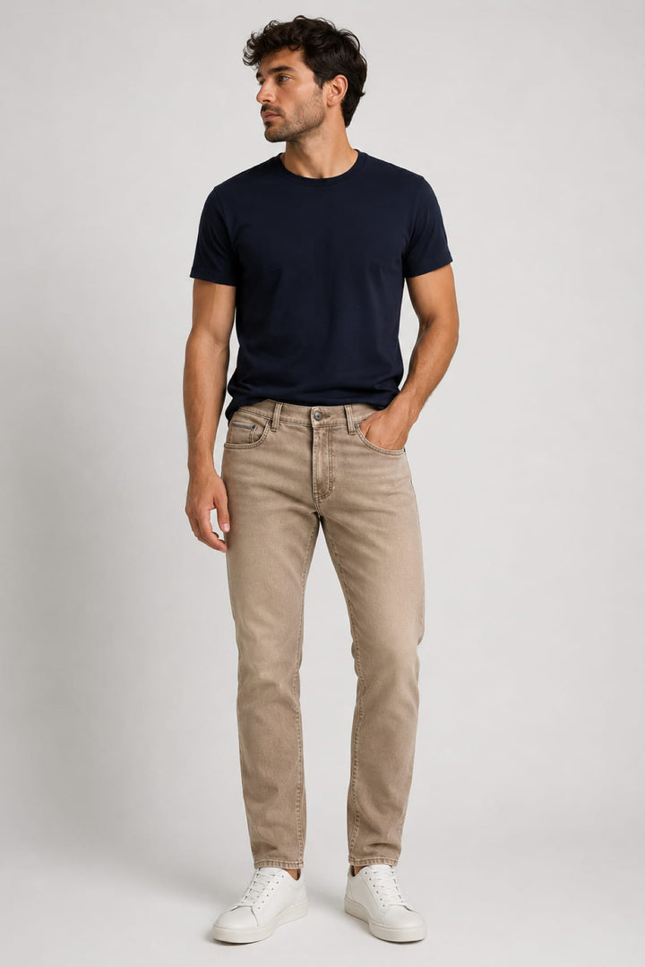 Front view of modern, faded blue men&