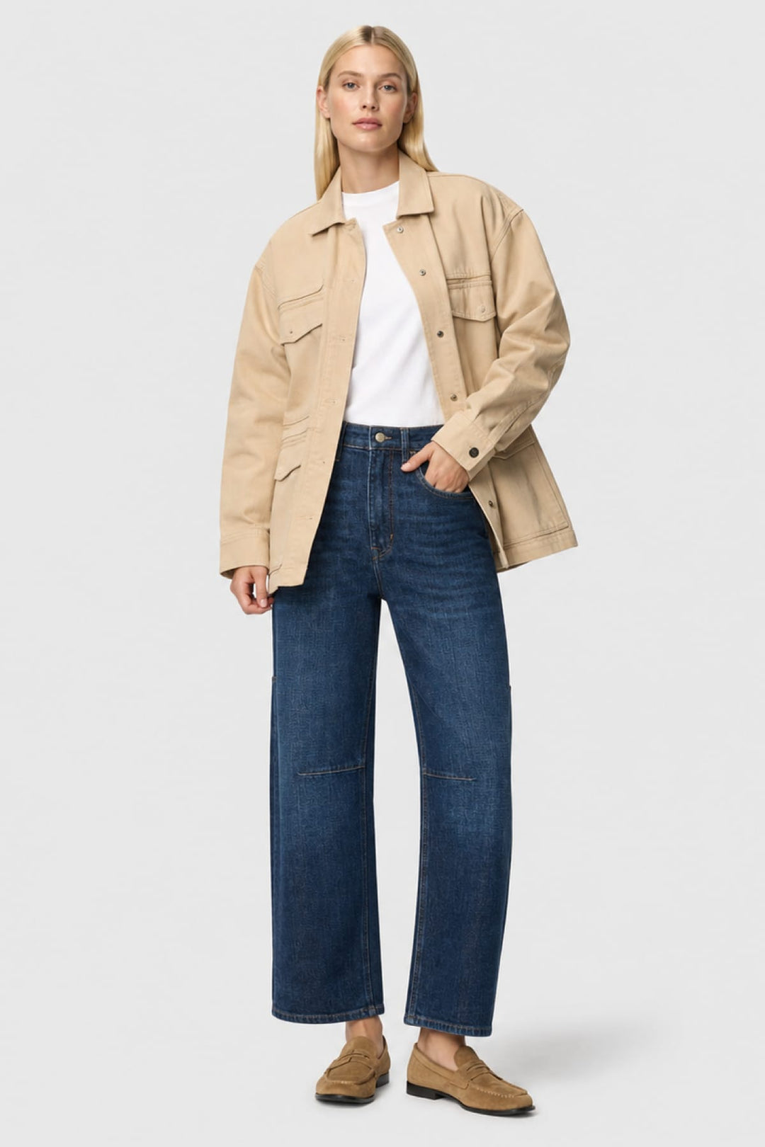 Jean Ohio à jambe large style utilitaire vue de face pour femme Mac Jeans