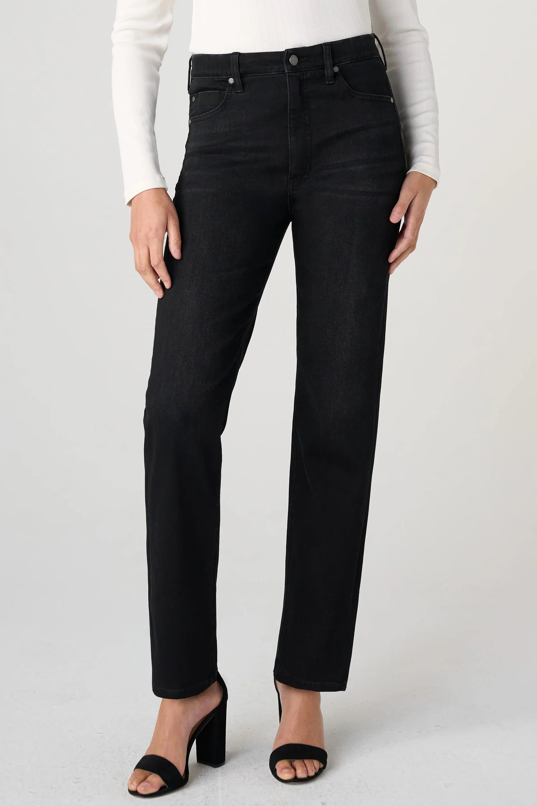 Vue latérale jean droit à taille haute Liverpool pour femme bleu - Valérie Simon