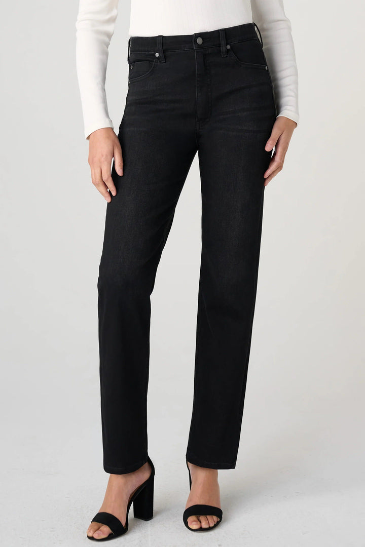 Vue latérale jean droit à taille haute Liverpool pour femme bleu - Valérie Simon