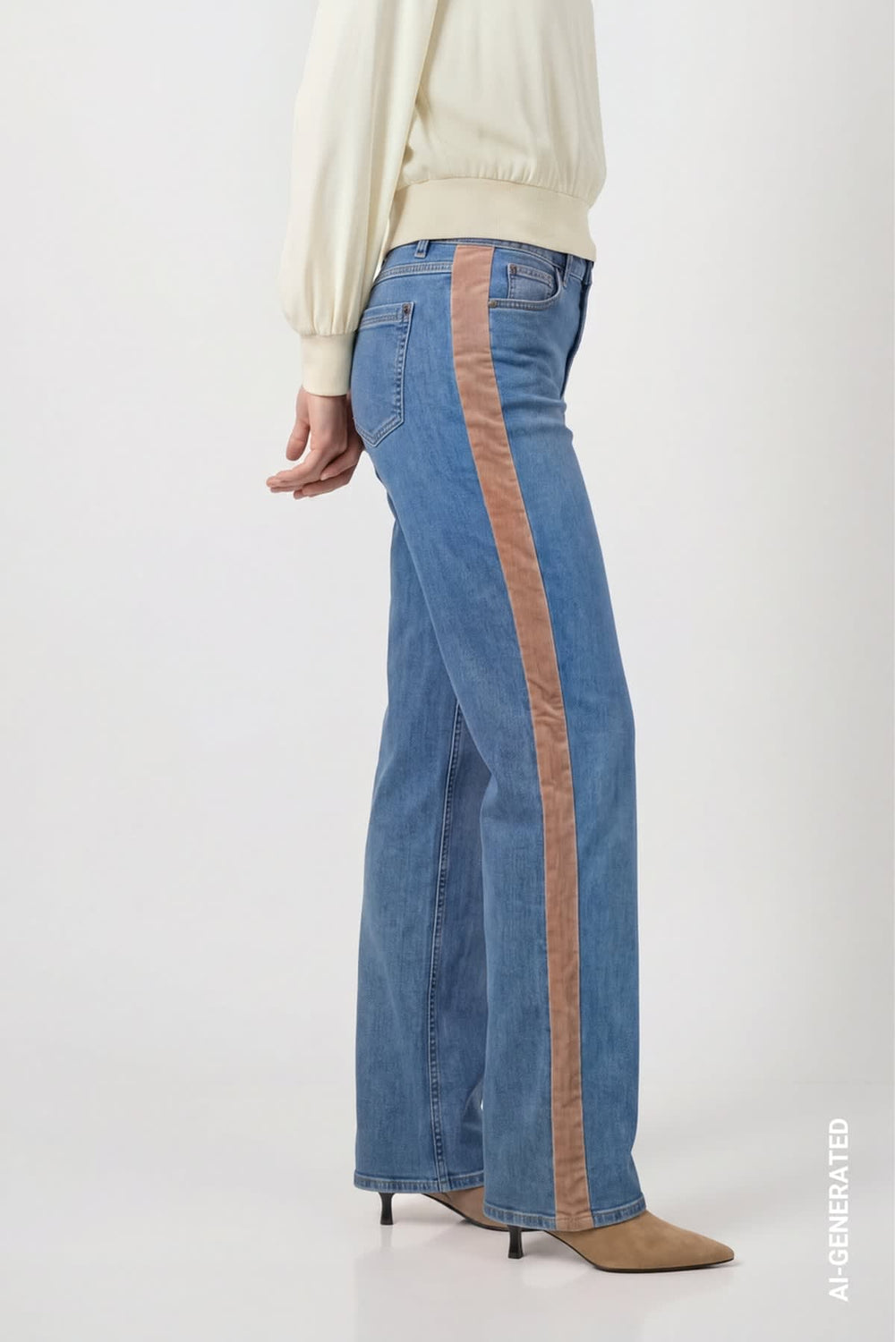Jeans bleu avec bande contrastante vue de face pour femme Monari
