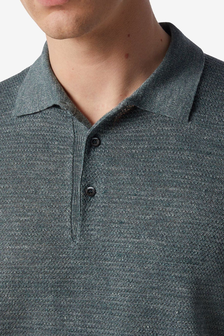 Linen and silk buttoned polo shirt