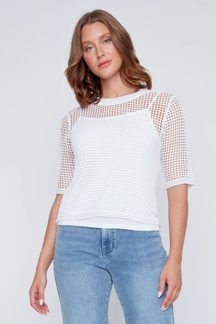 Openwork knit with short sleeves