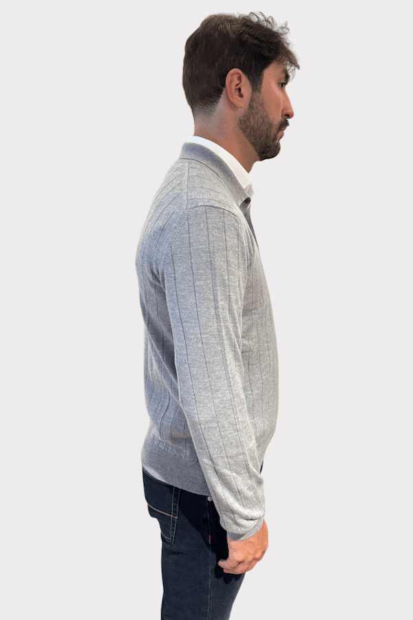 Grey sweater with button collar in fine wool