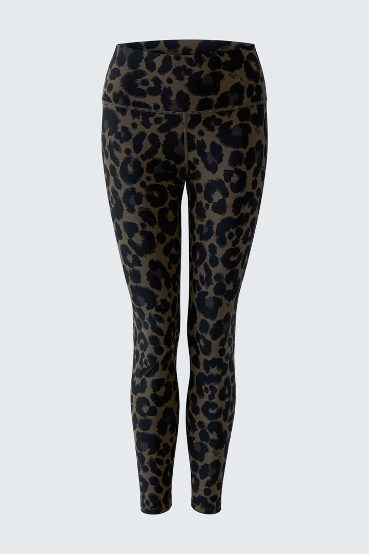 Vue latérale legging léopard taille haute femme beige avec détails élastiques - Valérie Simon
