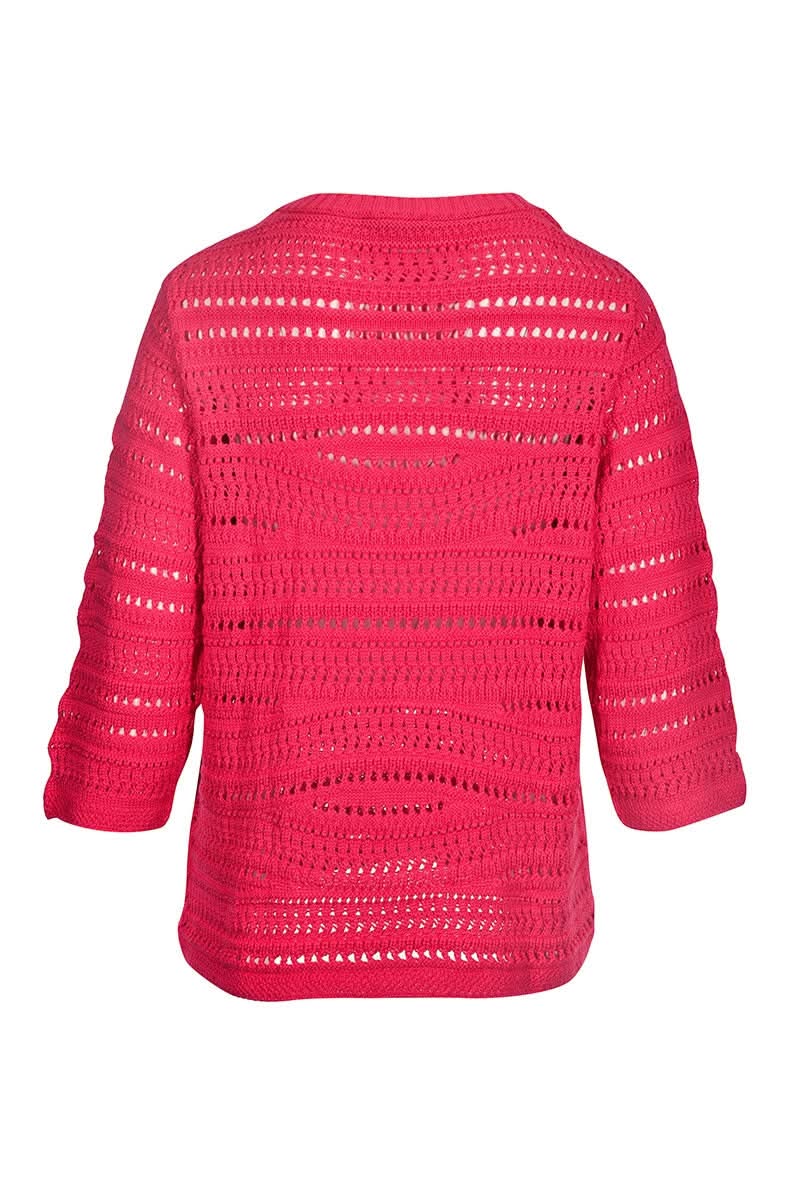 Openwork knit sweater with three-quarter sleeves