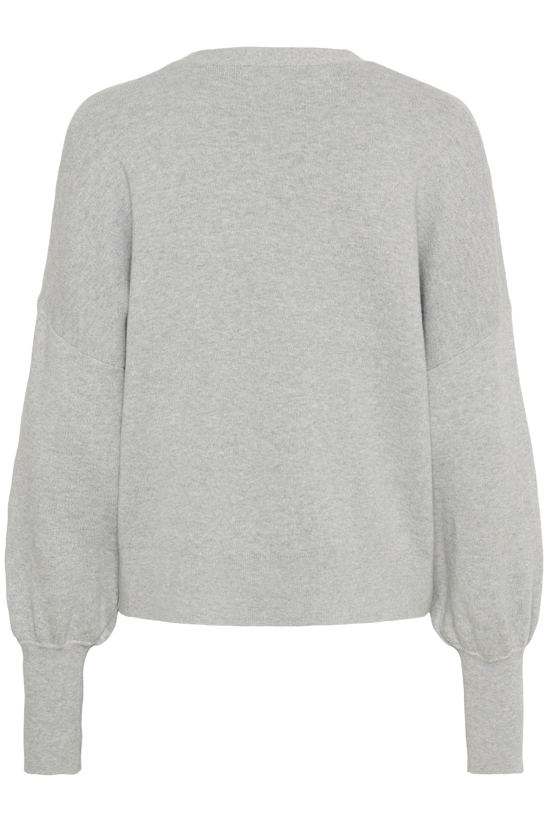 Cardigan Tenley en gris, vue arrière, avec manches longues et coupe ample, design minimaliste.