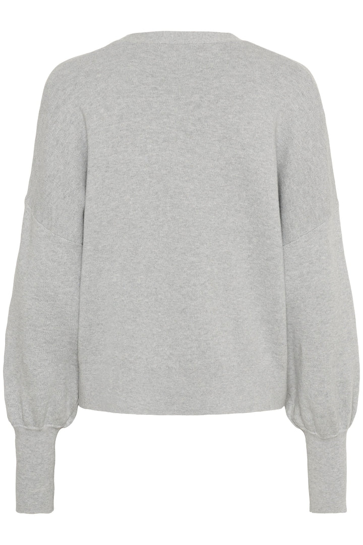 Cardigan Tenley en gris, vue arrière, avec manches longues et coupe ample, design minimaliste.