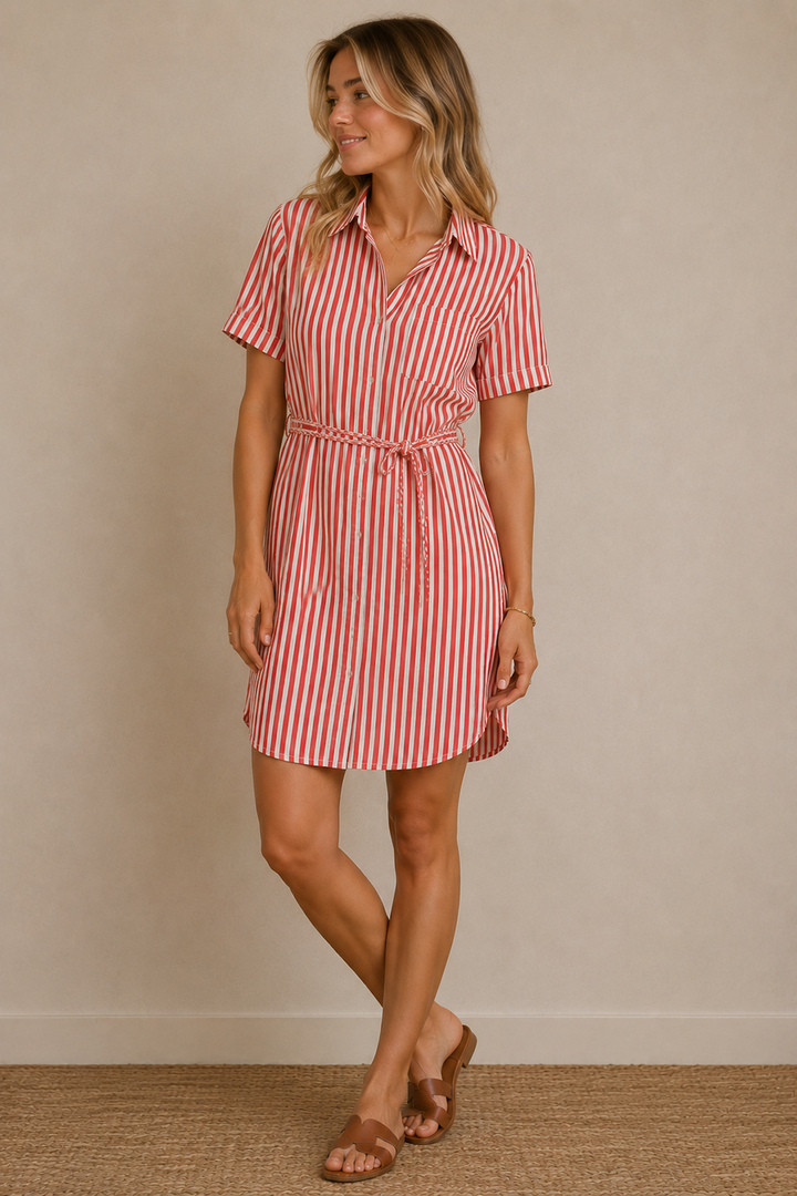 Robe chemise rayée avec ceinture