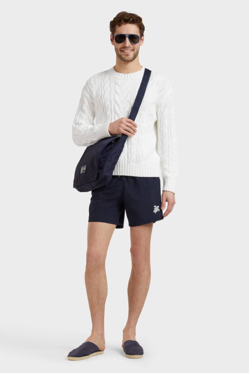 Front view of a solid-color blue Vilebrequin men&