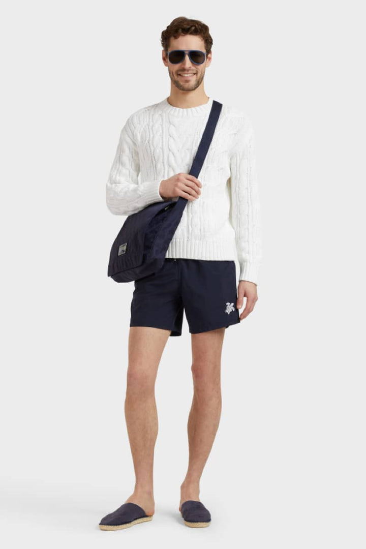 Front view of a solid-color blue Vilebrequin men&