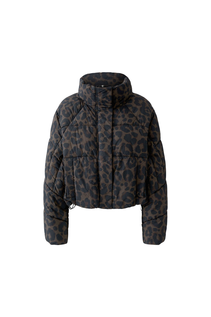 Manteau court matelassé à imprimé léopard vue de face pour femme Oui
