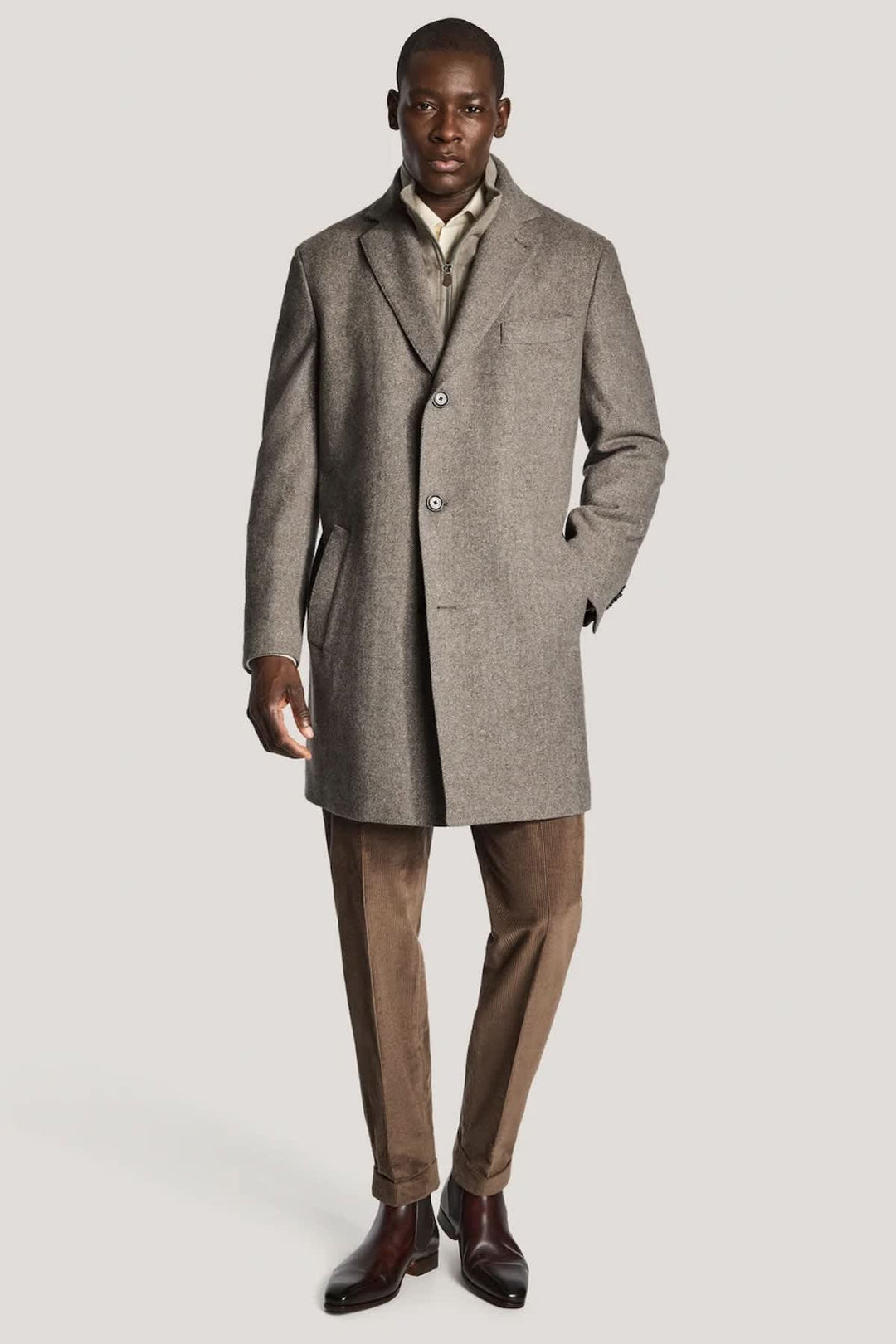 Manteau habillé en laine et soie avec plastron zippé vue de face pour homme Jack Victor